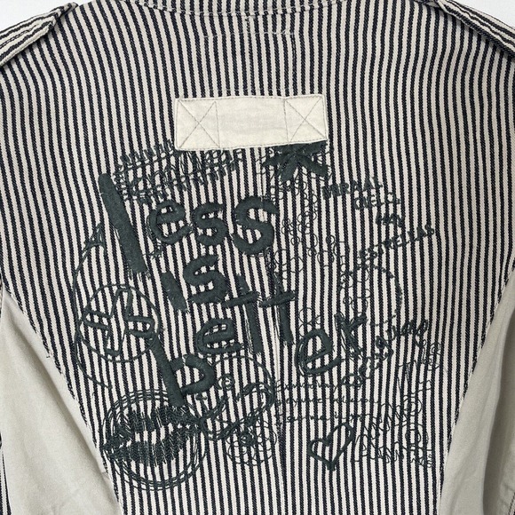 Desigual Charcoal Londres Blazer Jacket Women's Size 36 Striped Raw Edge Cotton - Picture 3 of 11